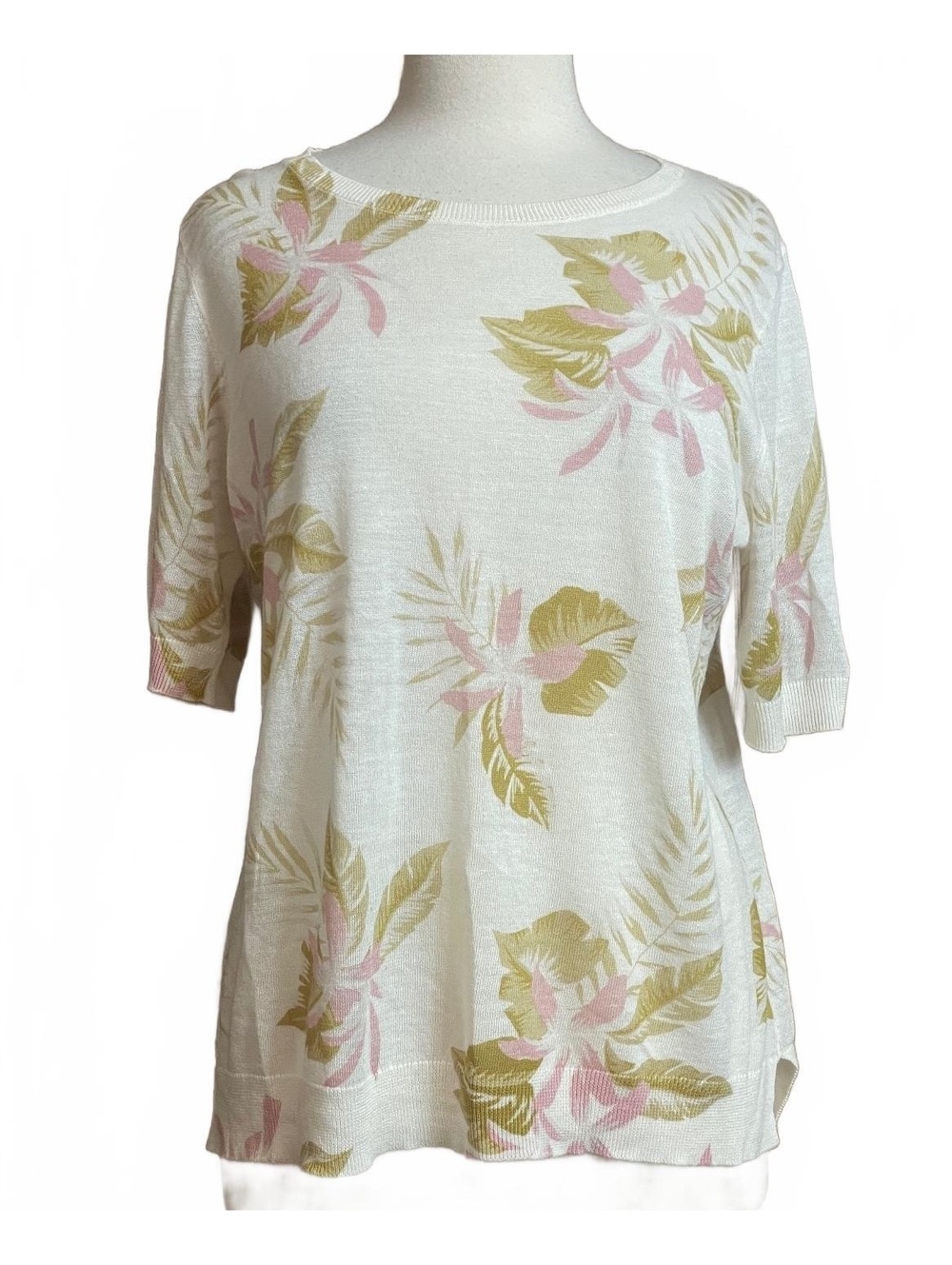 Loft cream sweater with delicate pastel floral and fern print large